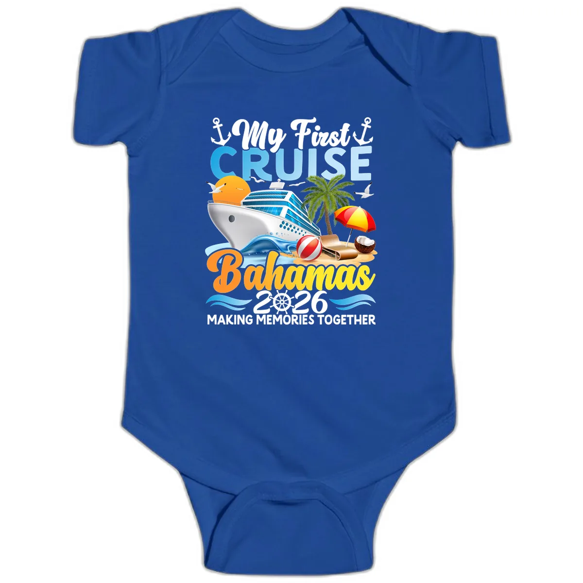My First Cruise Bahamas 2026 Family Vacation Baby Onesie in Royal