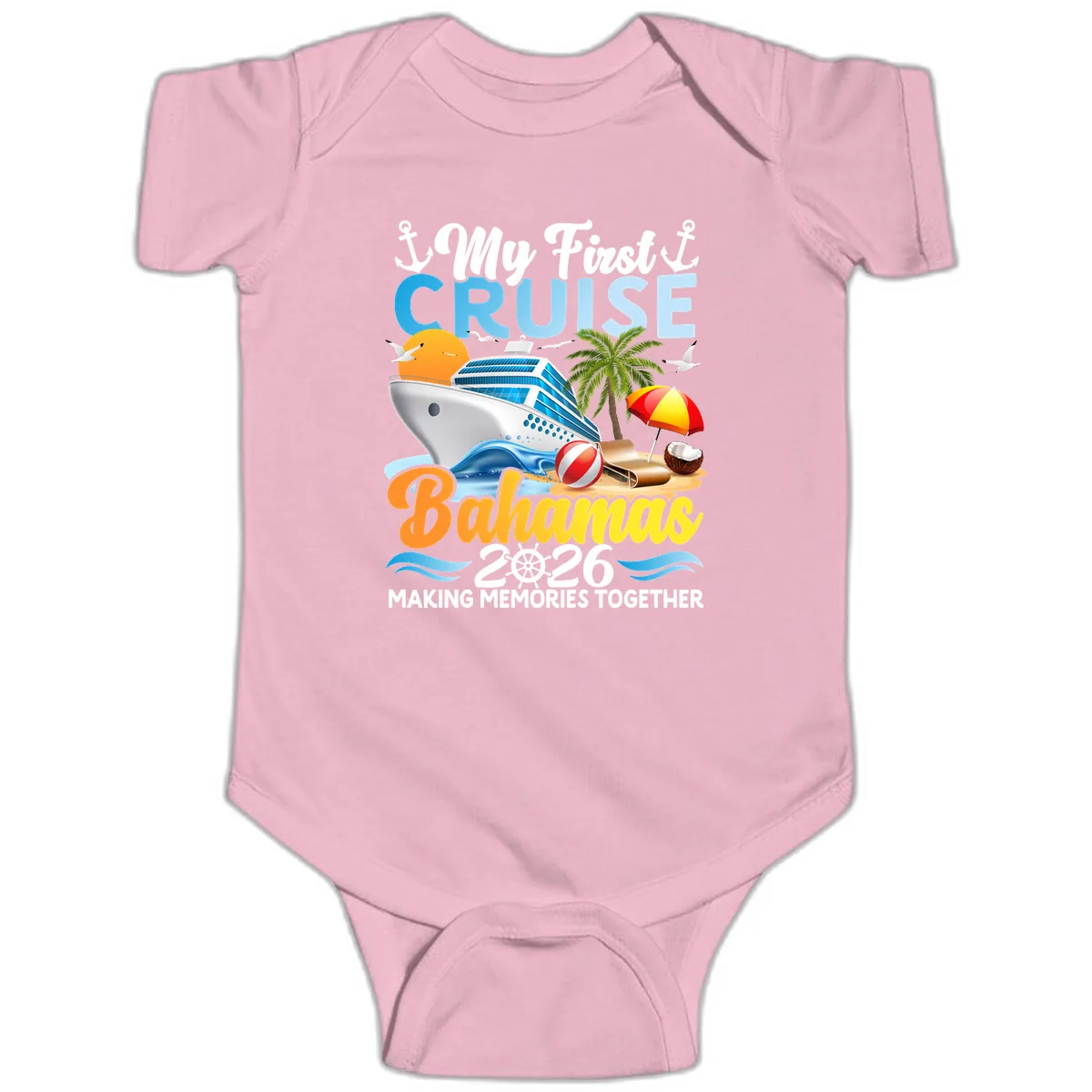 My First Cruise Bahamas 2026 Family Vacation Baby Onesie in Pink