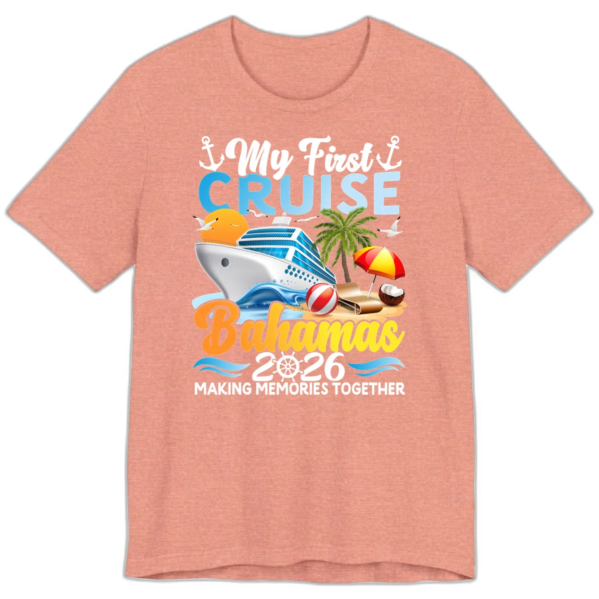 My First Cruise Bahamas 2026 Family Vacation Premium T-Shirt in Heather Sunset