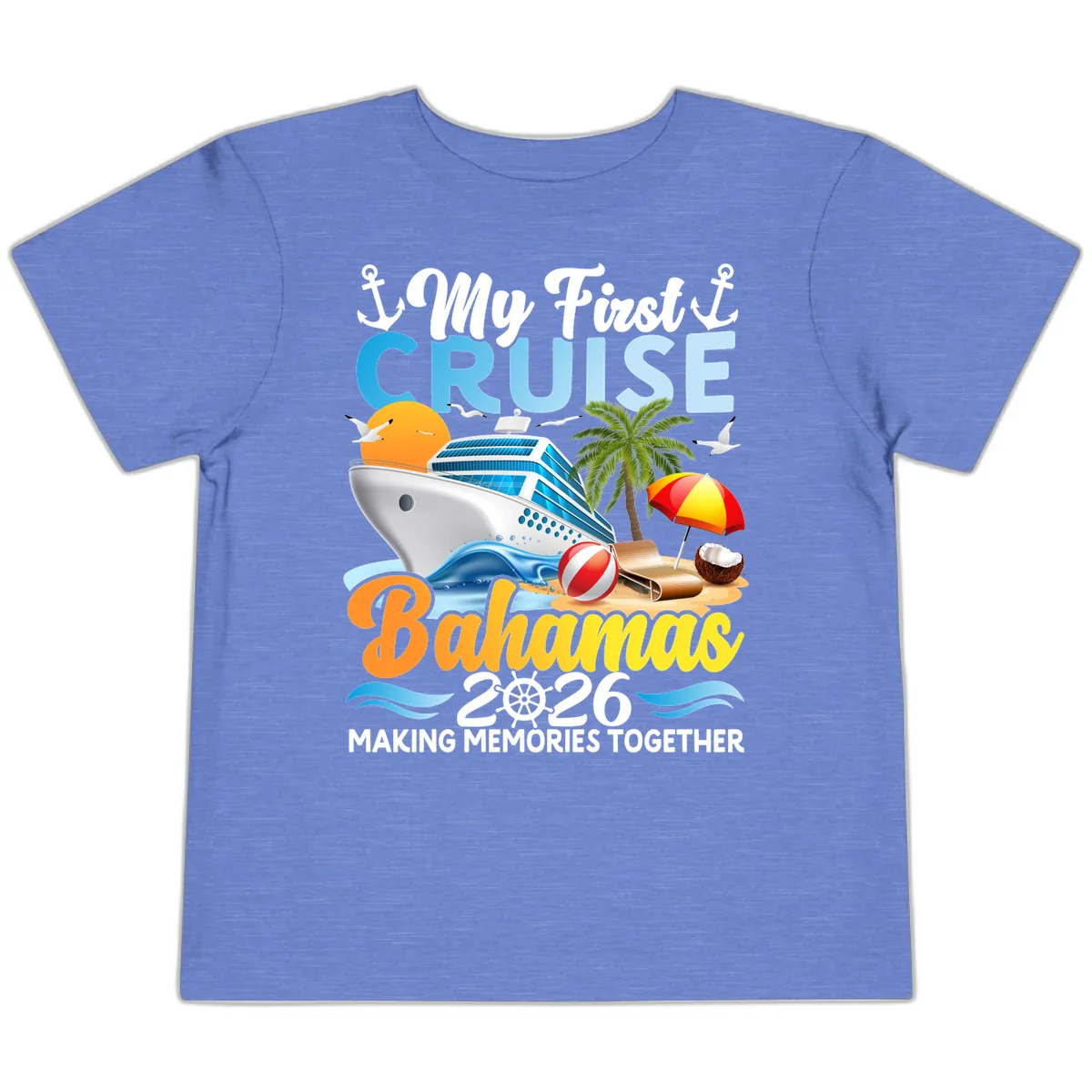 My First Cruise Bahamas 2026 Family Vacation Toddler T-Shirt in Heather Columbia Blue