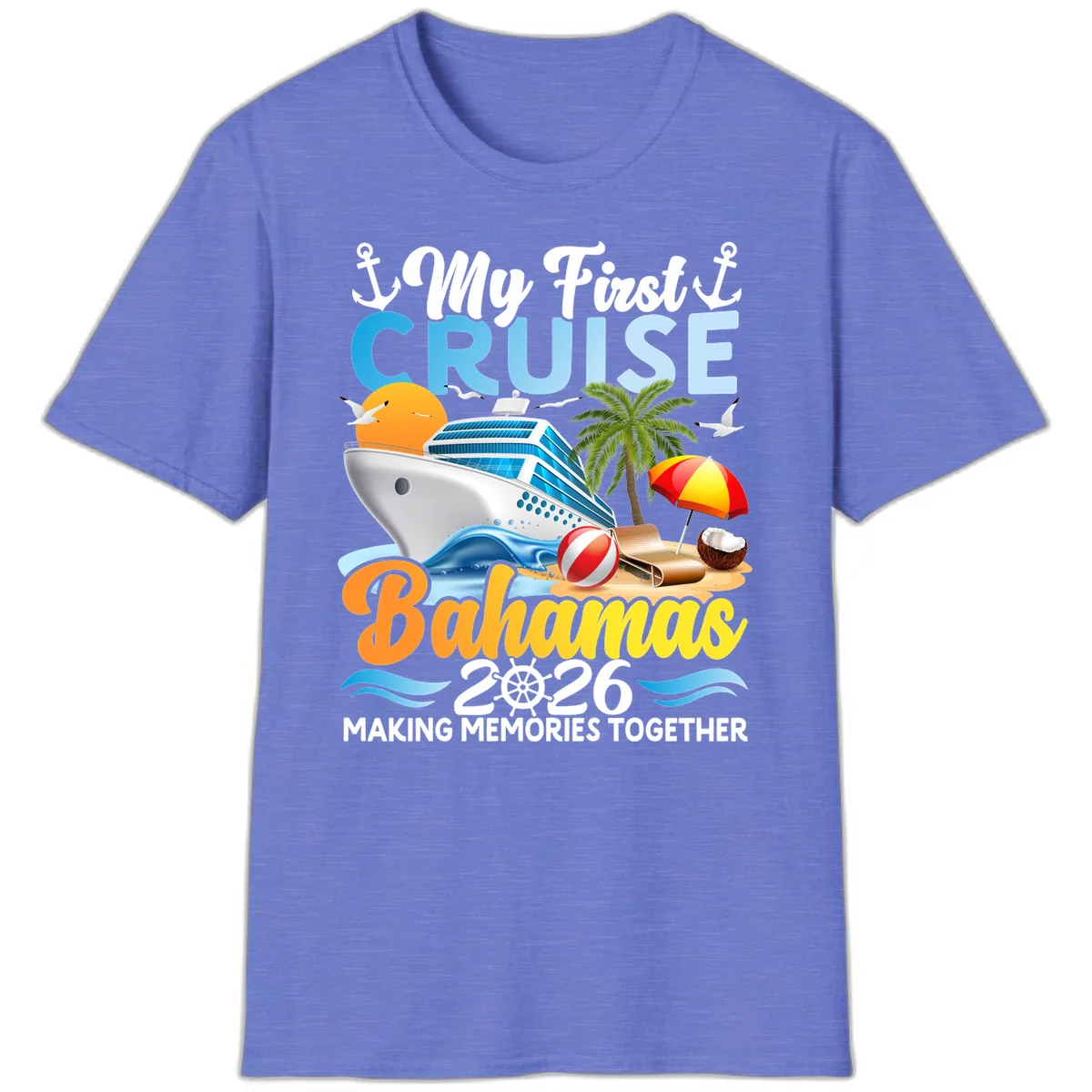 My First Cruise Bahamas 2026 Family Vacation T-Shirt in Heather Royal
