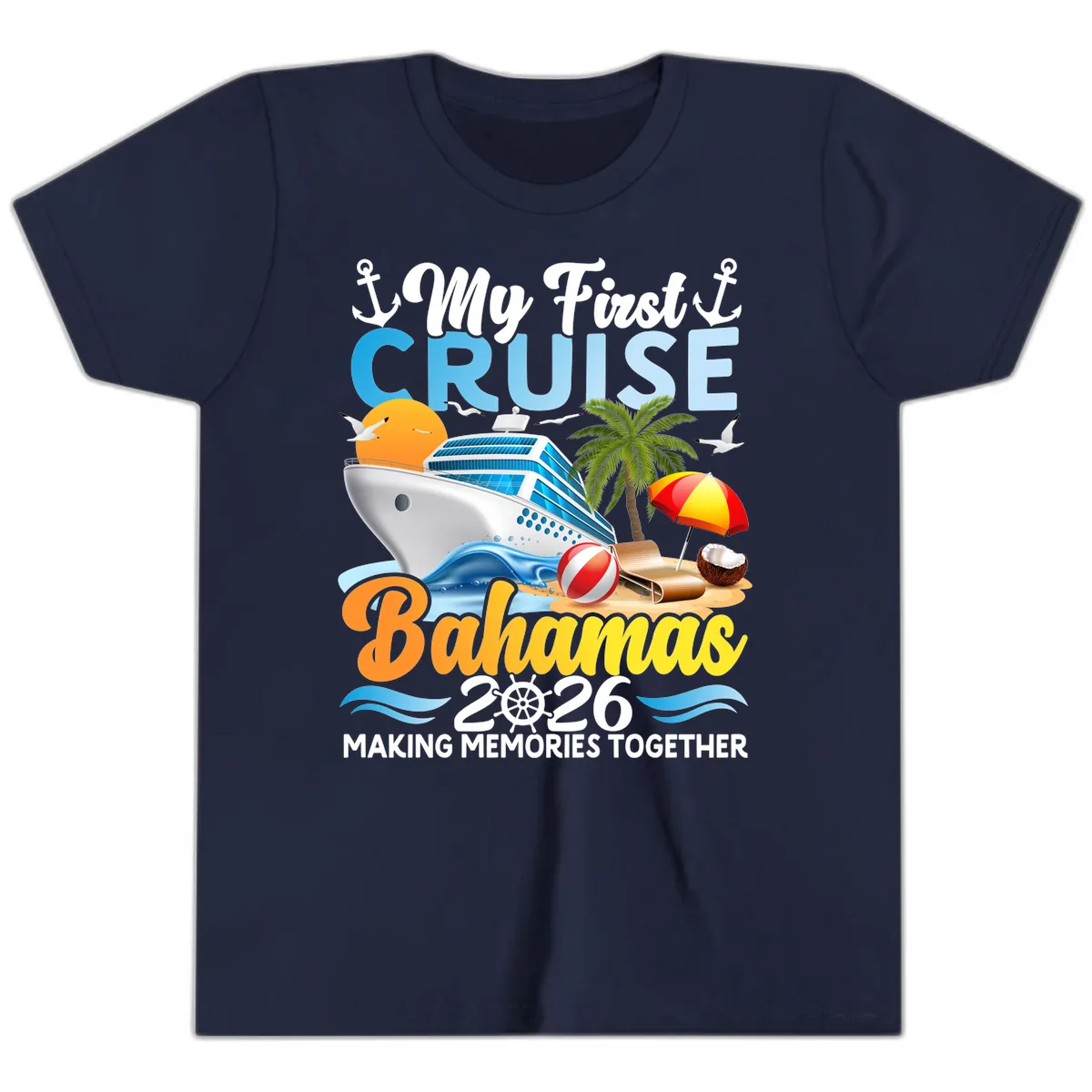 My First Cruise Bahamas 2026 Family Vacation Youth T-Shirt in Navy