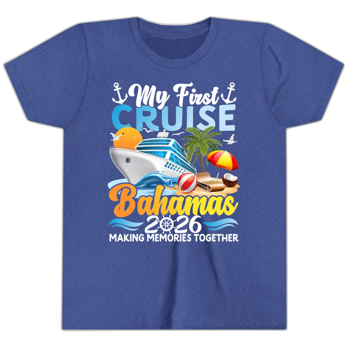 My First Cruise Bahamas 2026 Family Vacation Youth T-Shirt in Heather True Royal