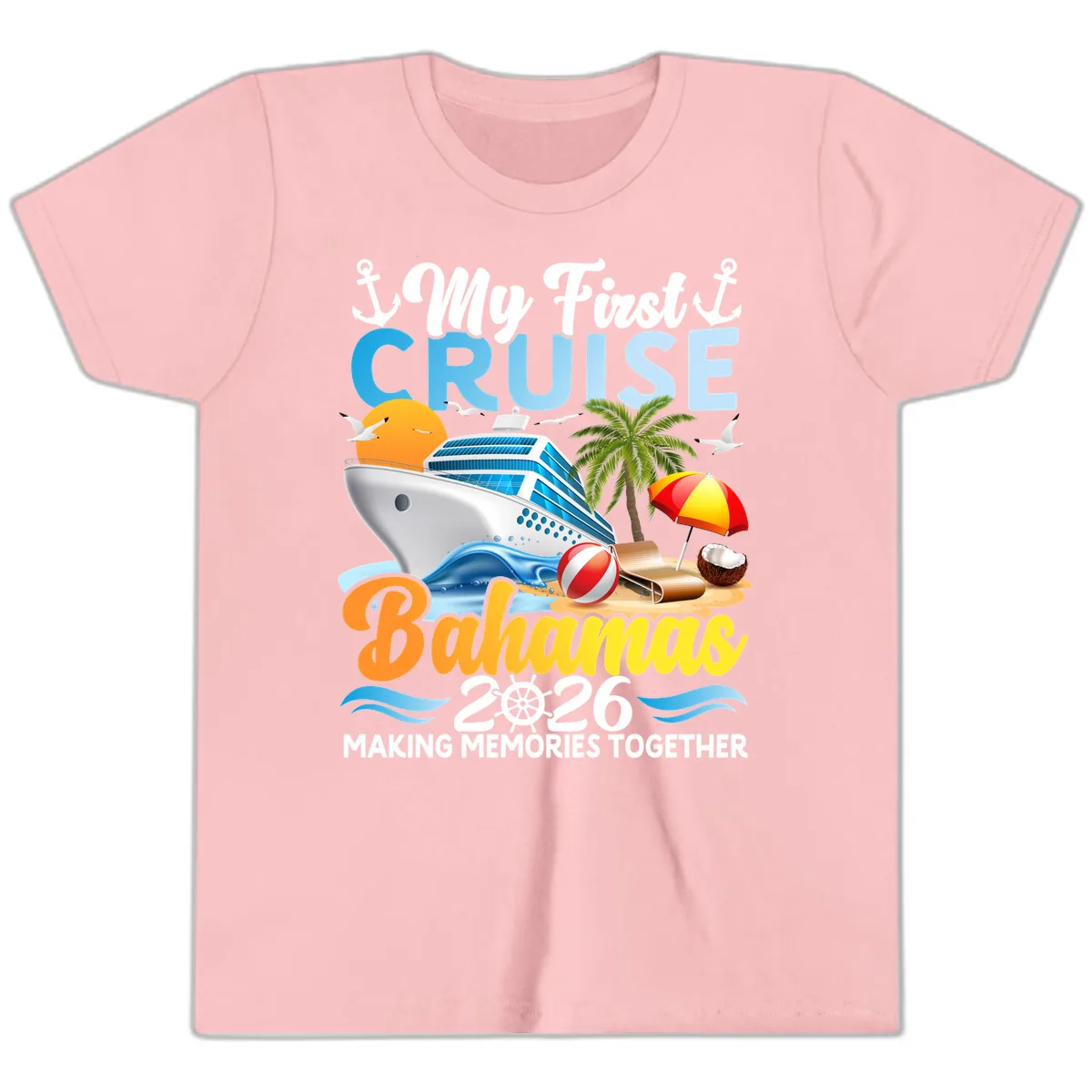My First Cruise Bahamas 2026 Family Vacation Youth T-Shirt in Pink