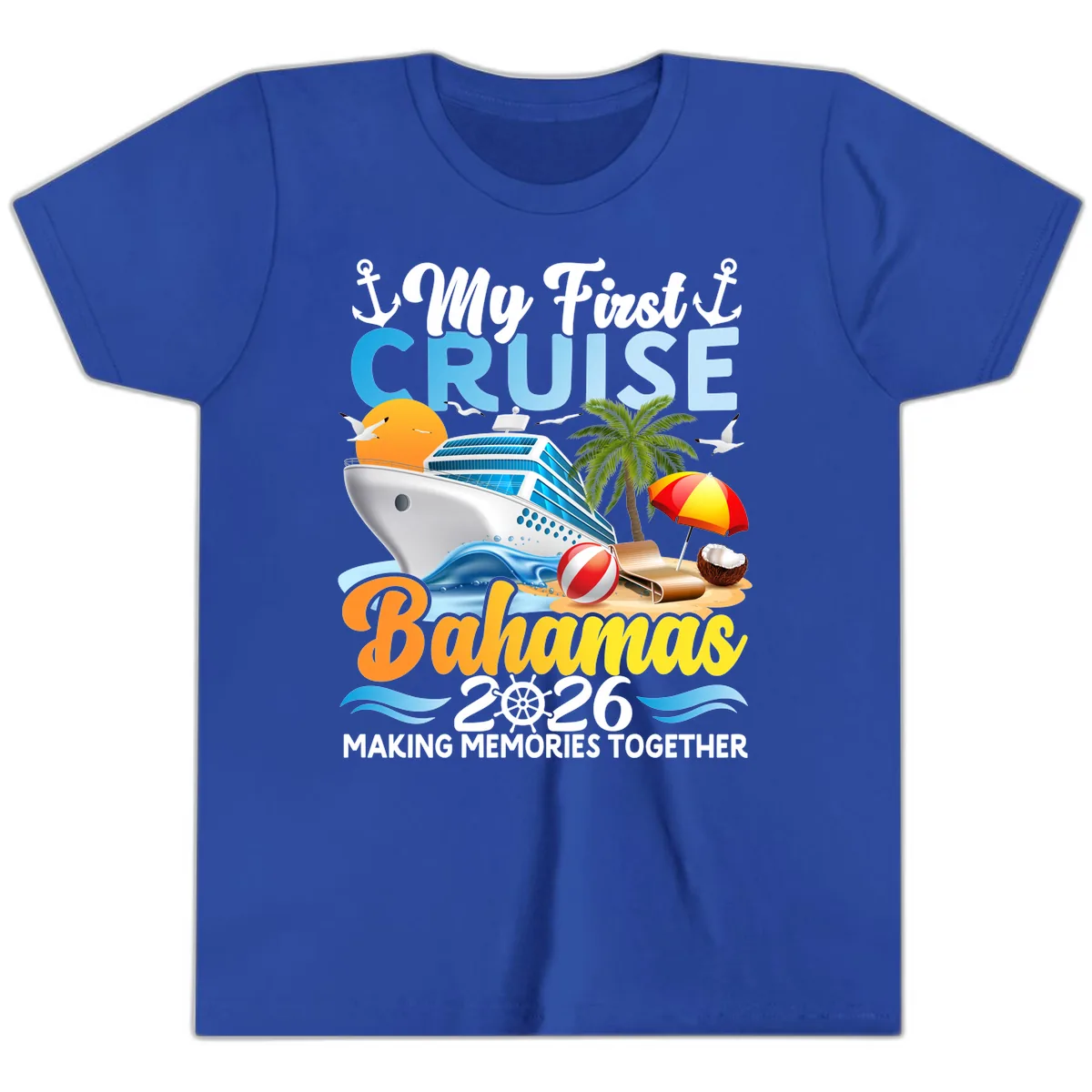 My First Cruise Bahamas 2026 Family Vacation Youth T-Shirt in True Royal