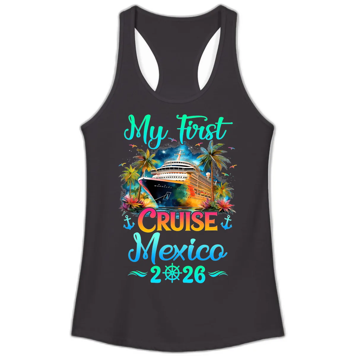 My First Mexico Cruise 2026 Tropical Vacation Ladies Tank in Black