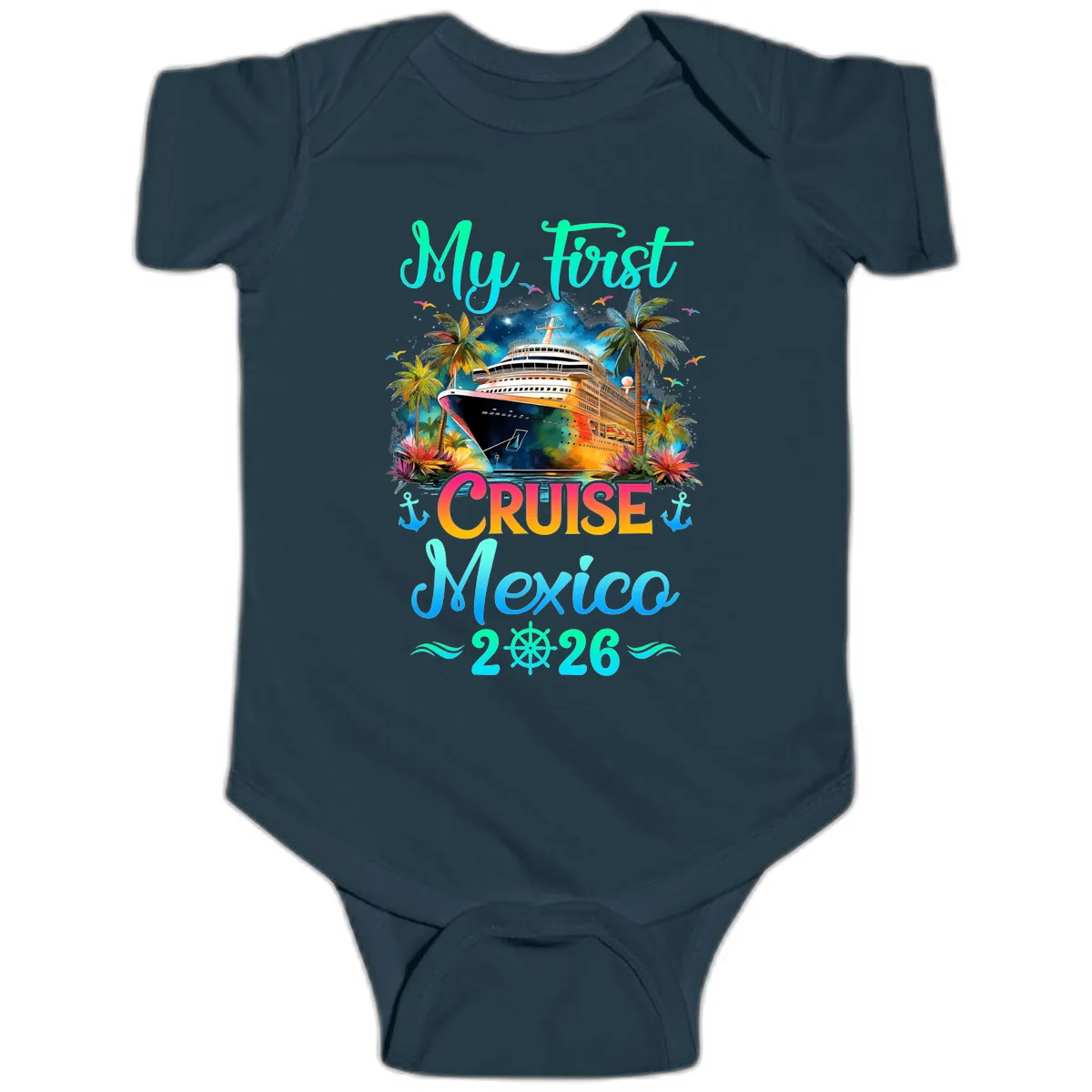 My First Mexico Cruise 2026 Tropical Vacation Baby Onesie in Navy