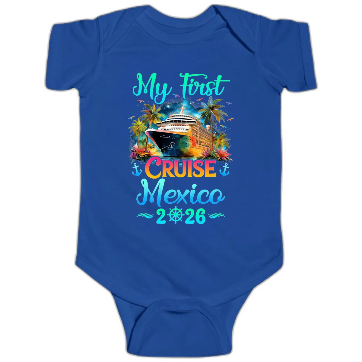 My First Mexico Cruise 2026 Tropical Vacation Baby Onesie in Royal