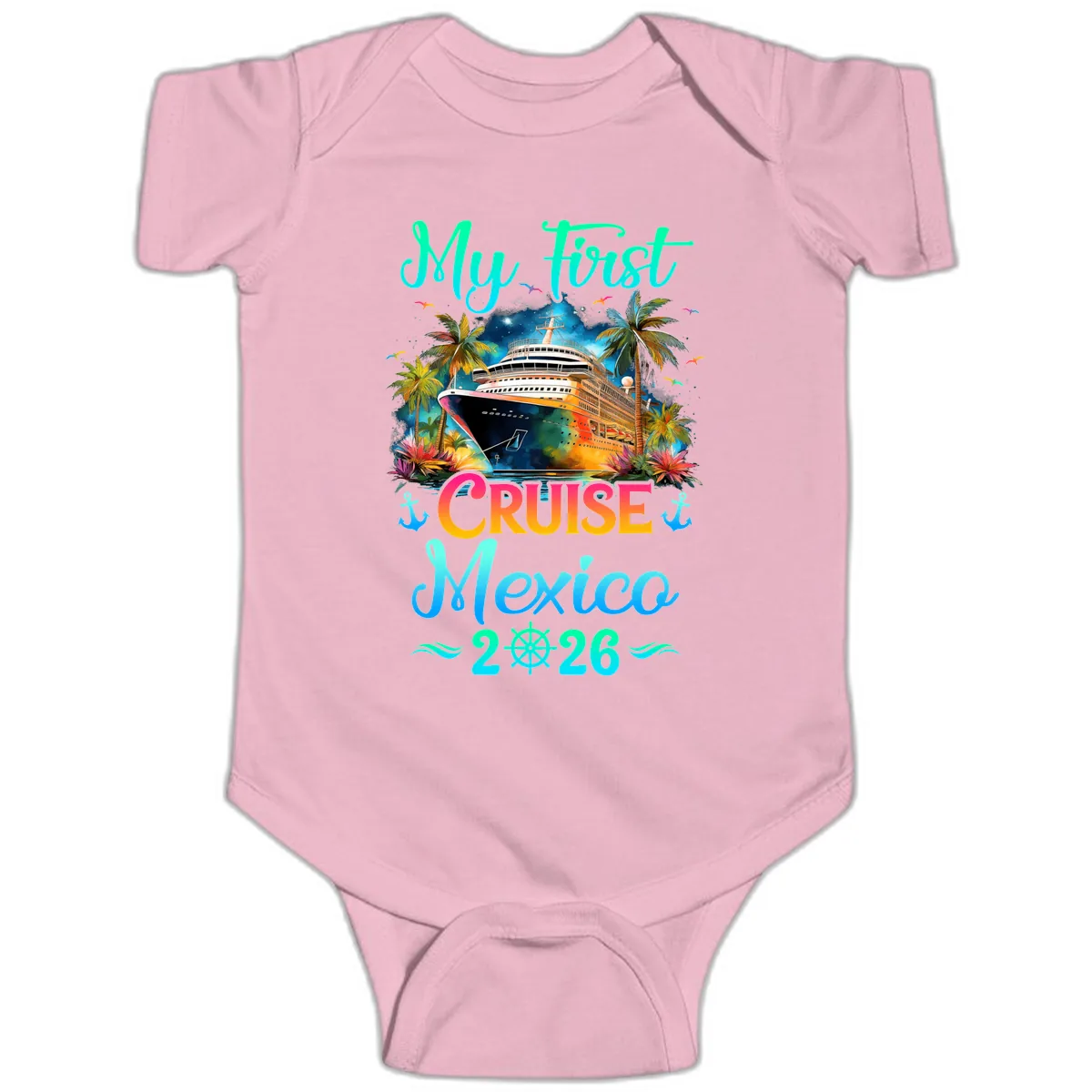 My First Mexico Cruise 2026 Tropical Vacation Baby Onesie in Pink