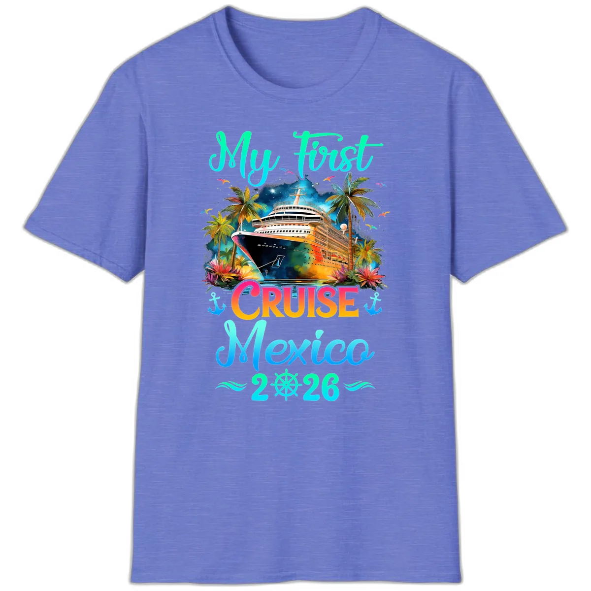 My First Mexico Cruise 2026 Tropical Vacation T-Shirt in Heather Royal