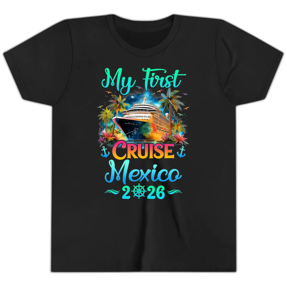 My First Mexico Cruise 2026 Tropical Vacation Youth T-Shirt in Black