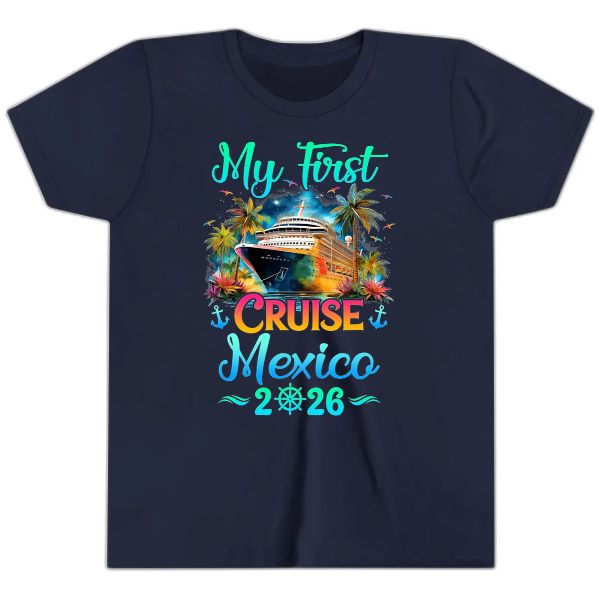 My First Mexico Cruise 2026 Tropical Vacation Youth T-Shirt in Navy