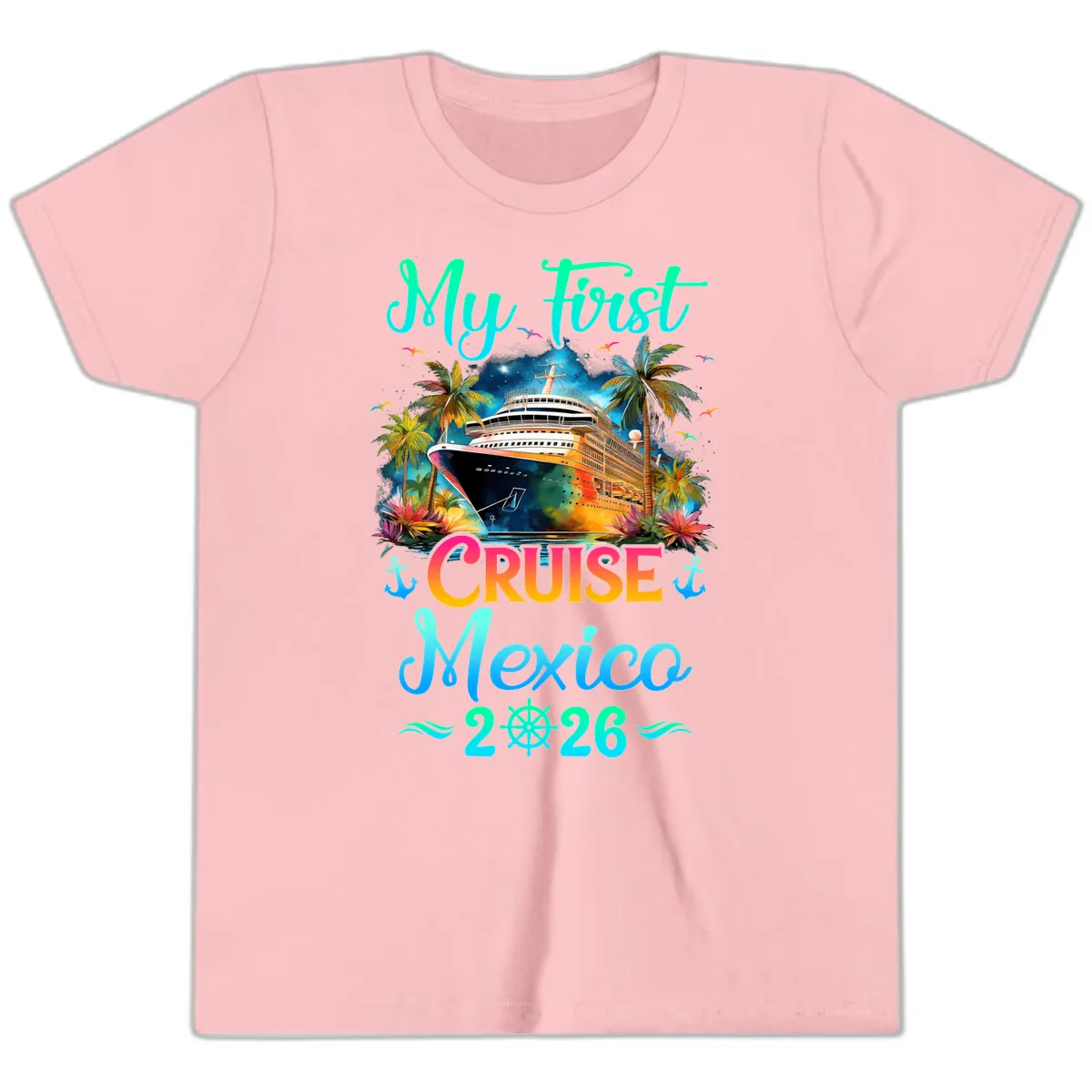 My First Mexico Cruise 2026 Tropical Vacation Youth T-Shirt in Pink