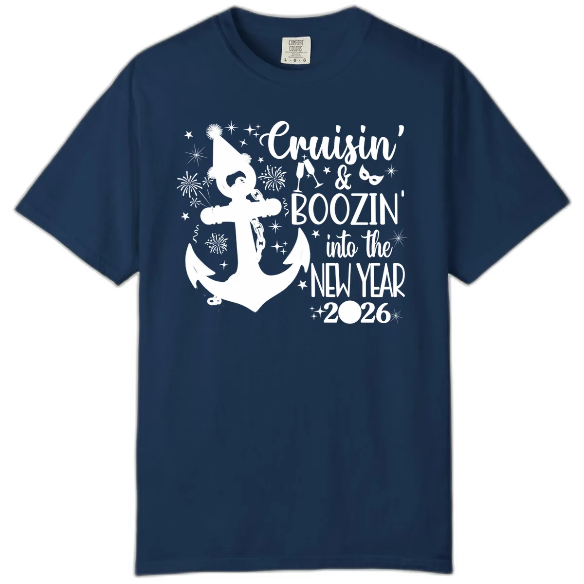 Cruisin' & Boozin' Into The New Year 2026 Cruise Vacation Comfort Color in Navy