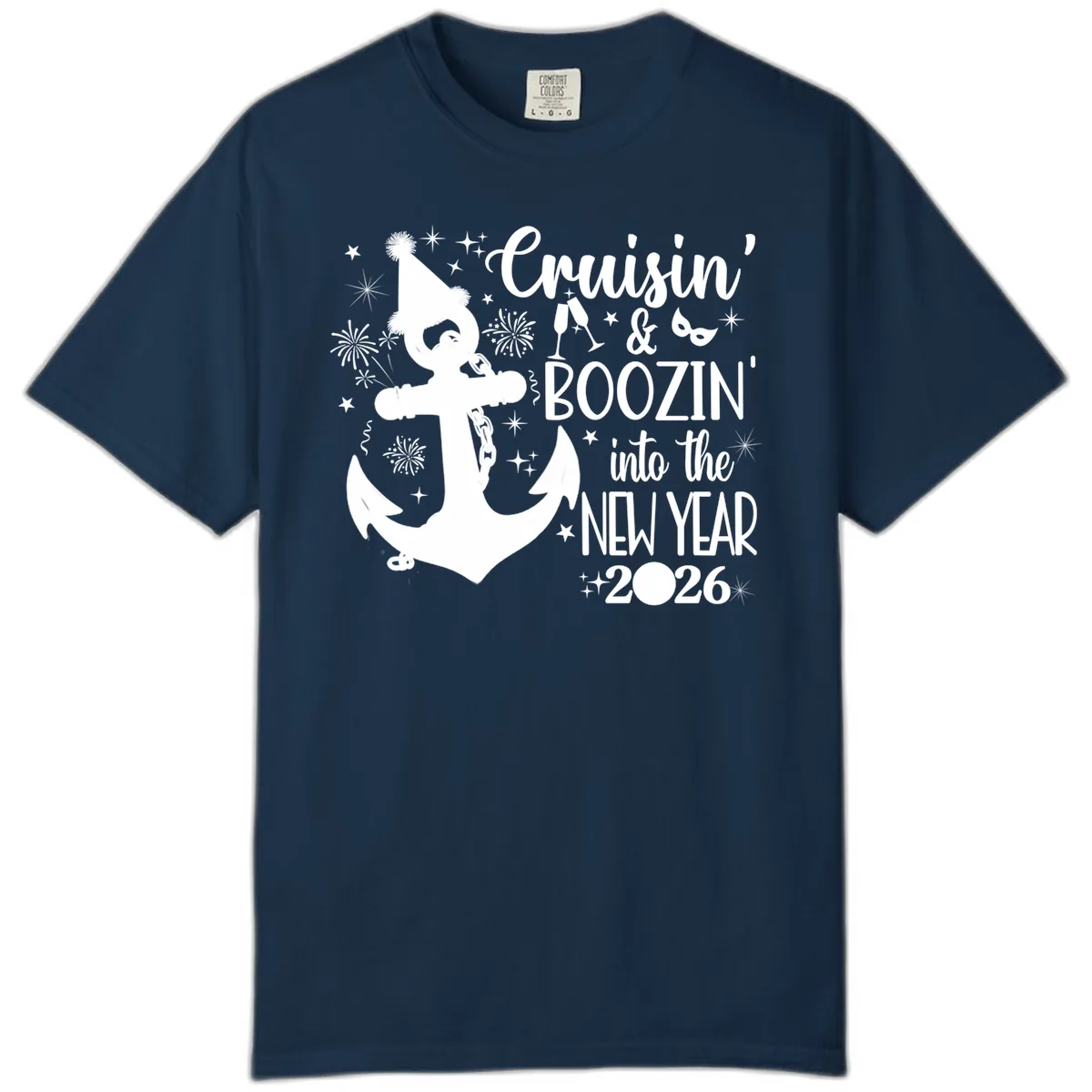 Cruisin' & Boozin' Into The New Year 2026 Cruise Vacation Comfort Color in True Navy