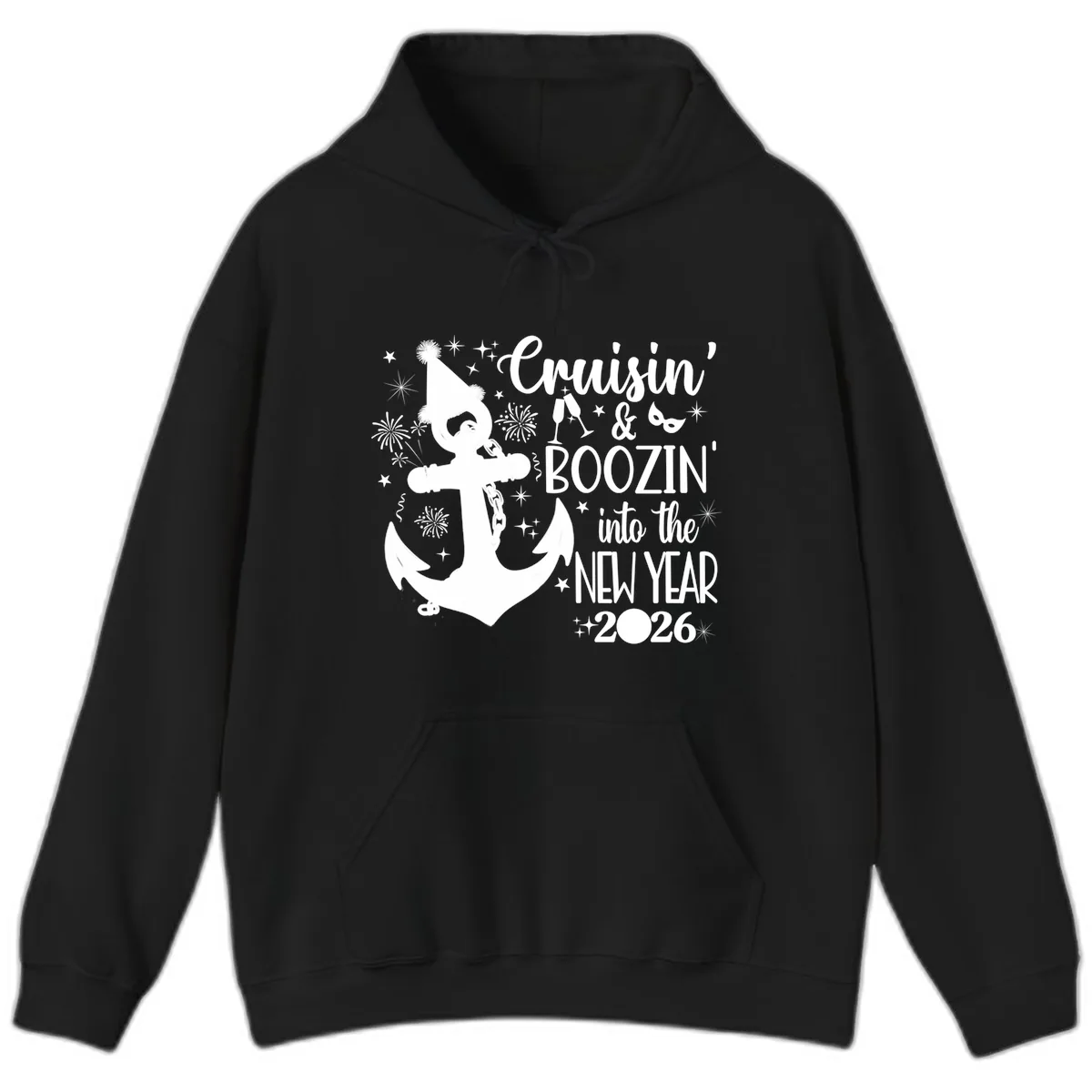 Cruisin' & Boozin' Into The New Year 2026 Cruise Vacation Hoodie in Black