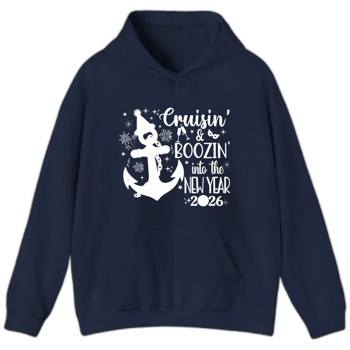 Cruisin' & Boozin' Into The New Year 2026 Cruise Vacation Hoodie in Navy