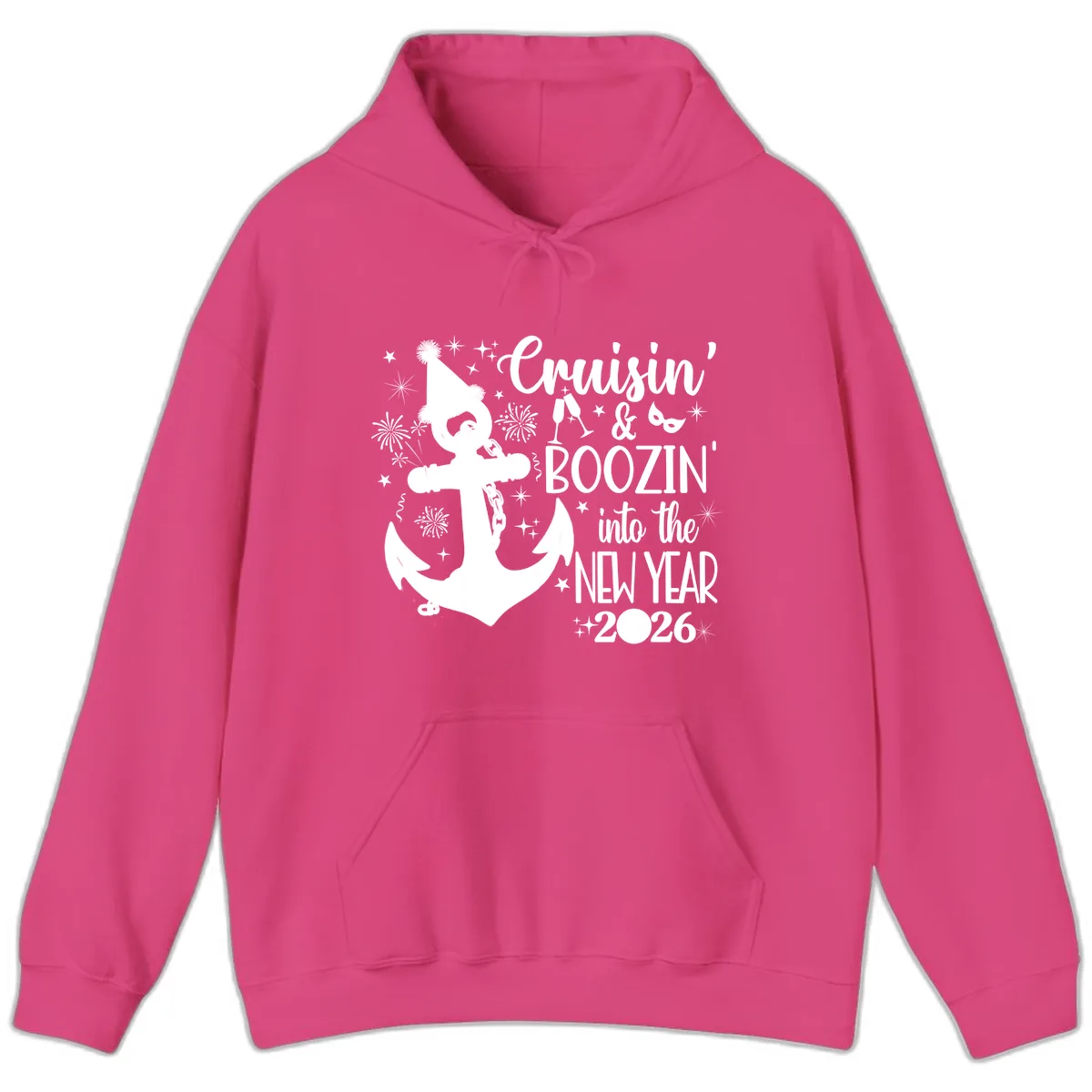 Cruisin' & Boozin' Into The New Year 2026 Cruise Vacation Hoodie in Heliconia