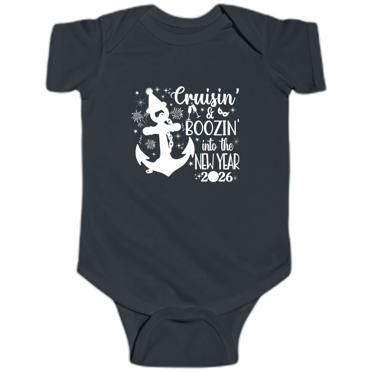 Cruisin' & Boozin' Into The New Year 2026 Cruise Vacation Baby Onesie in Black