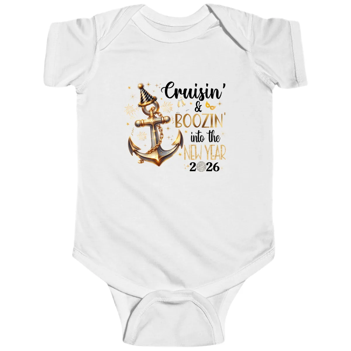 Cruisin' & Boozin' Into The New Year 2026 Cruise Vacation Baby Onesie in White