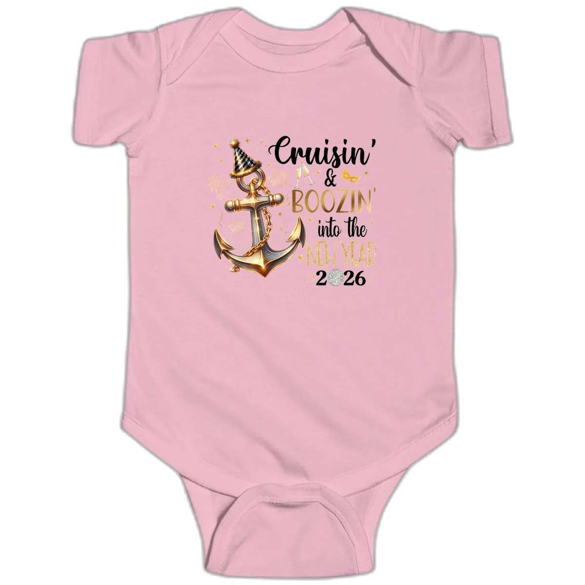 Cruisin' & Boozin' Into The New Year 2026 Cruise Vacation Baby Onesie in Pink