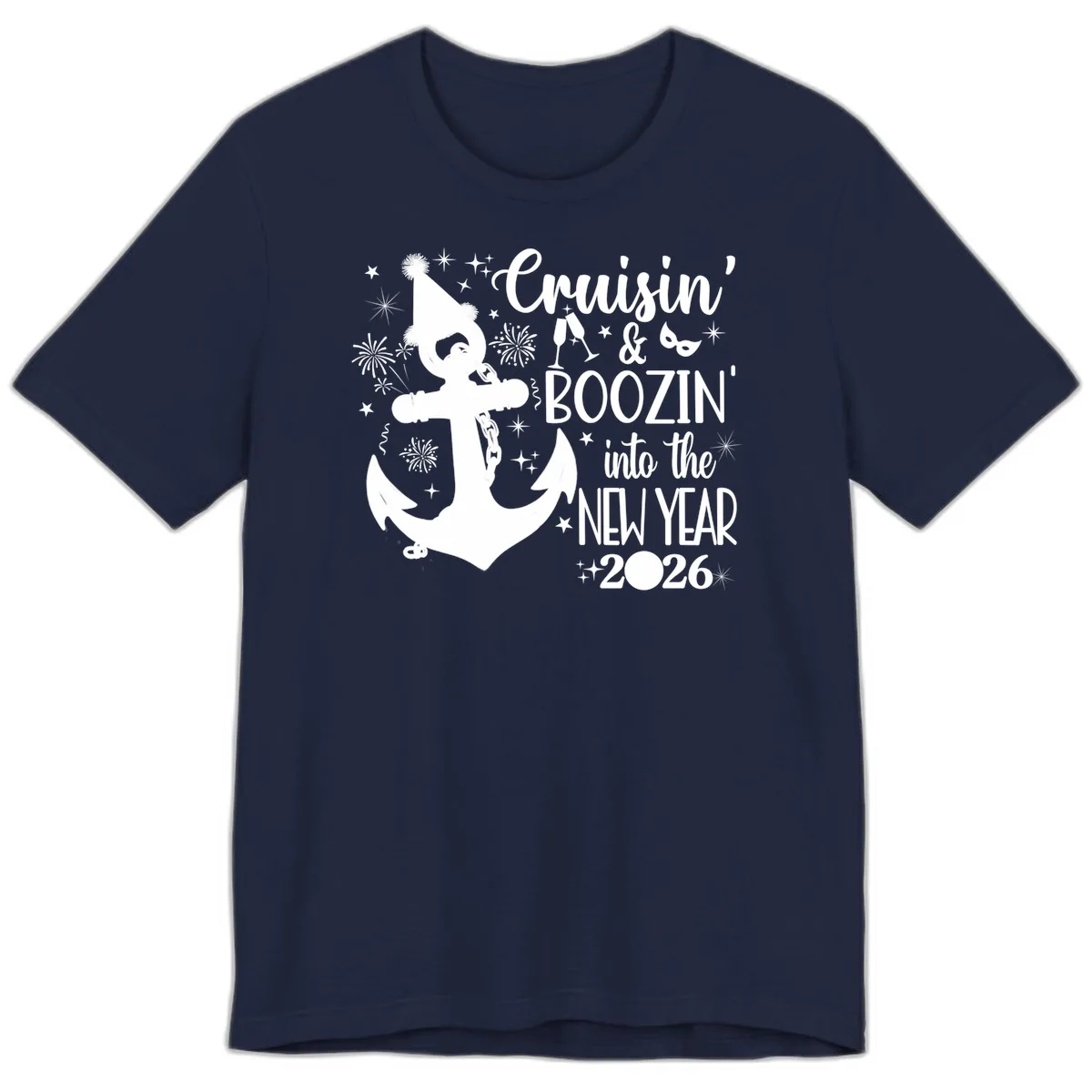 Cruisin' & Boozin' Into The New Year 2026 Cruise Vacation Premium T-Shirt in Navy