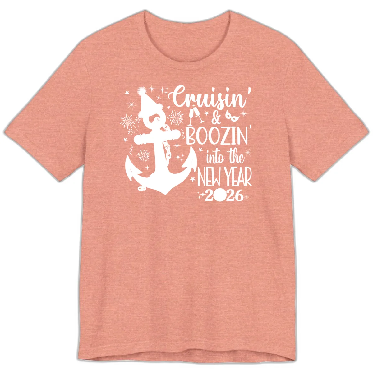 Cruisin' & Boozin' Into The New Year 2026 Cruise Vacation Premium T-Shirt in Heather Sunset