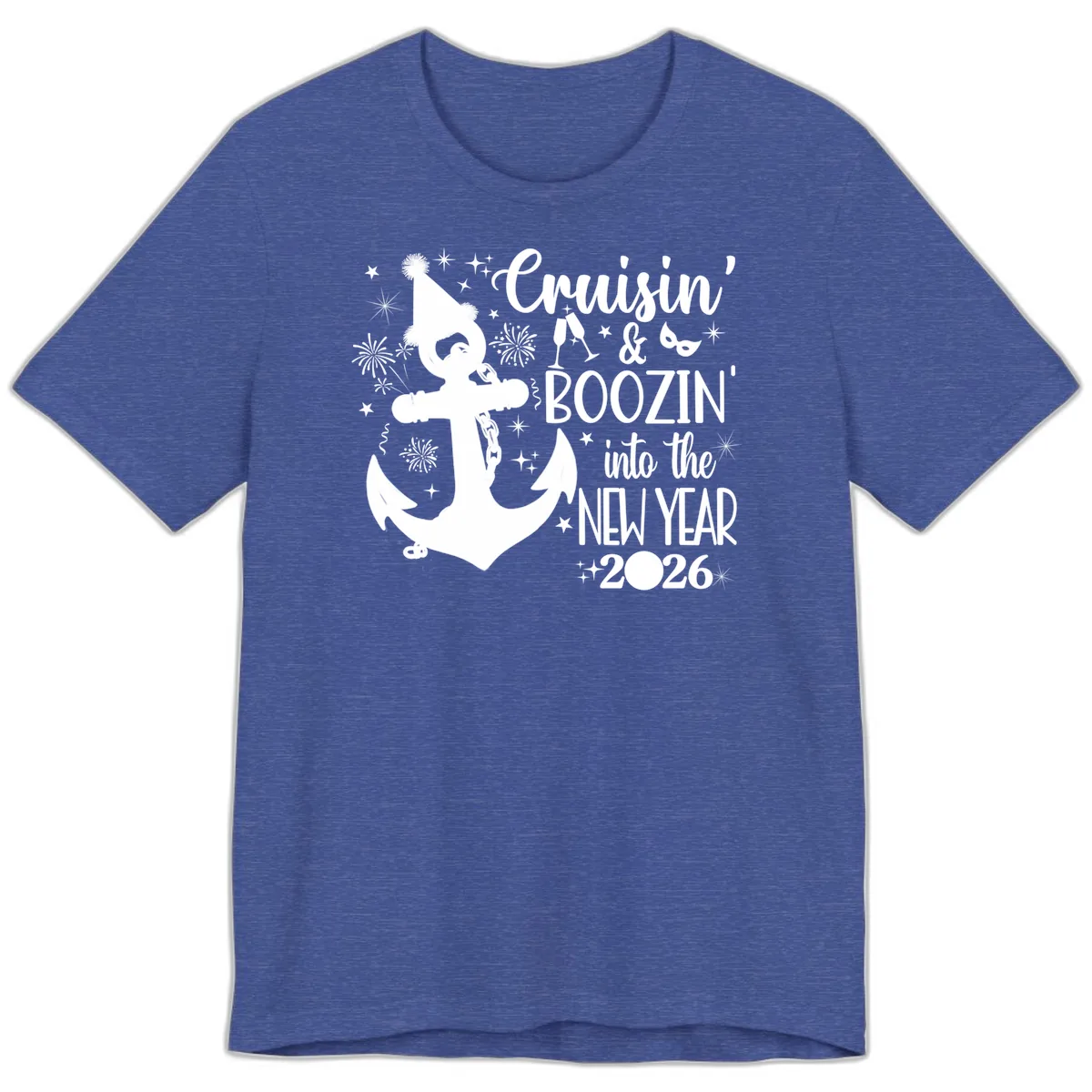 Cruisin' & Boozin' Into The New Year 2026 Cruise Vacation Premium T-Shirt in Heather True Royal