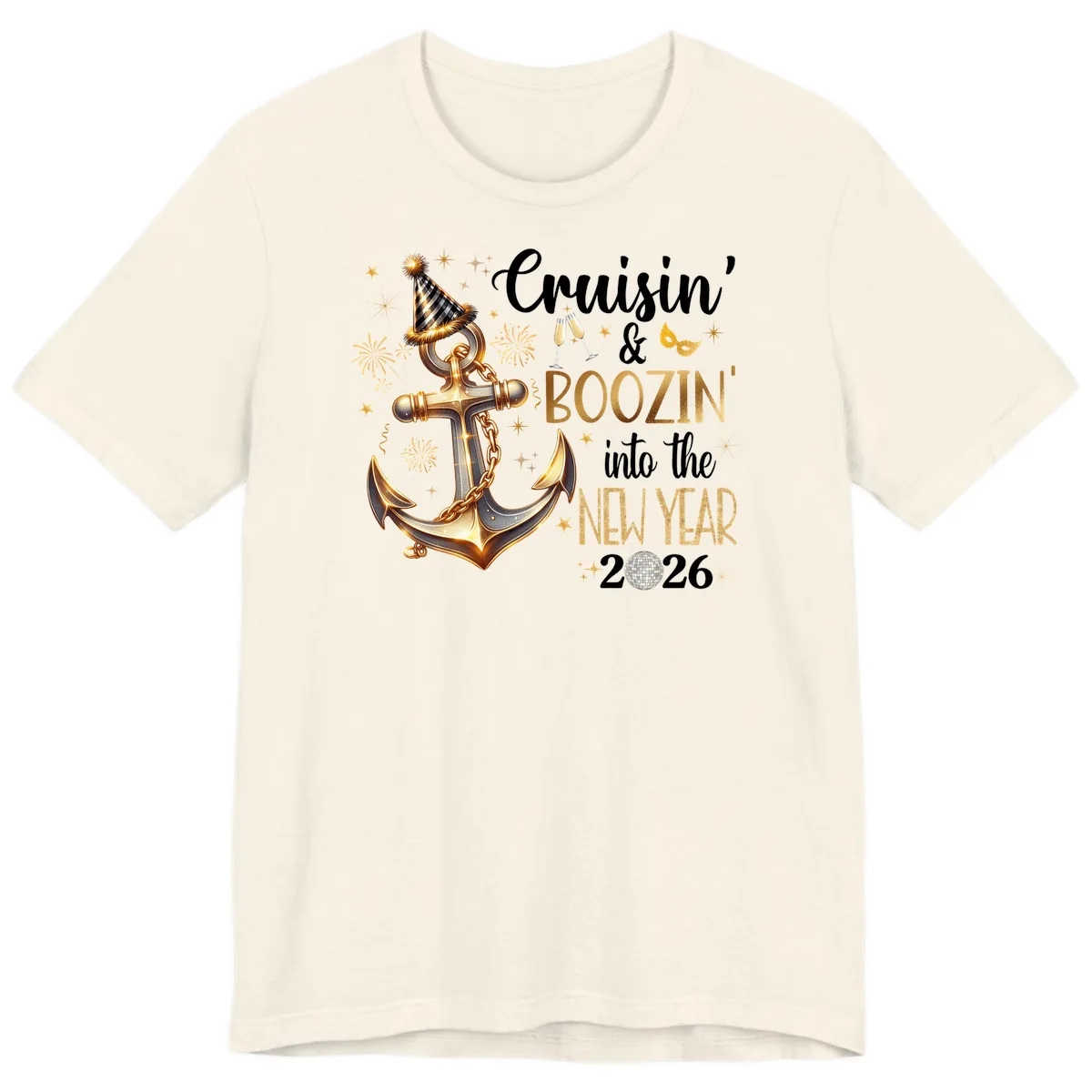 Cruisin' & Boozin' Into The New Year 2026 Cruise Vacation Premium T-Shirt in Natural