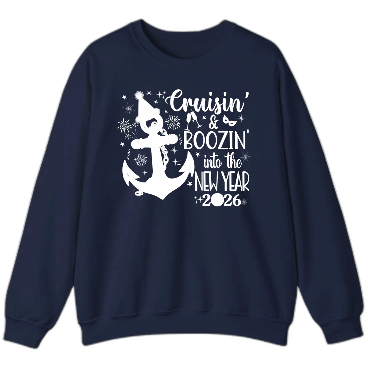 Cruisin' & Boozin' Into The New Year 2026 Cruise Vacation Sweatshirt in Navy