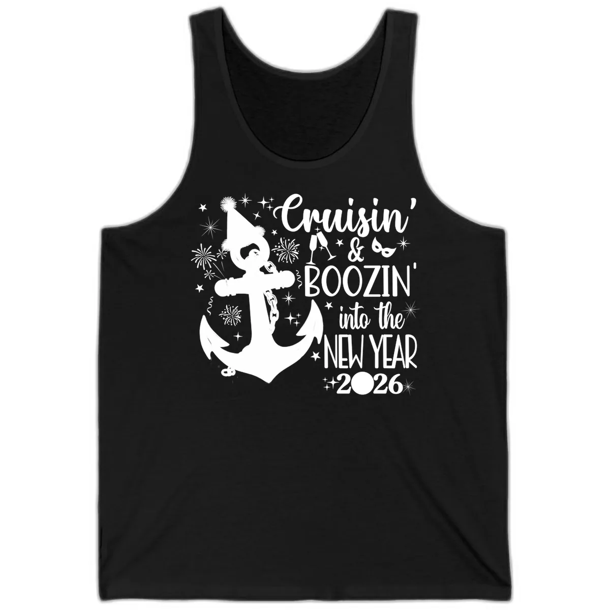 Cruisin' & Boozin' Into The New Year 2026 Cruise Vacation Tank in Black