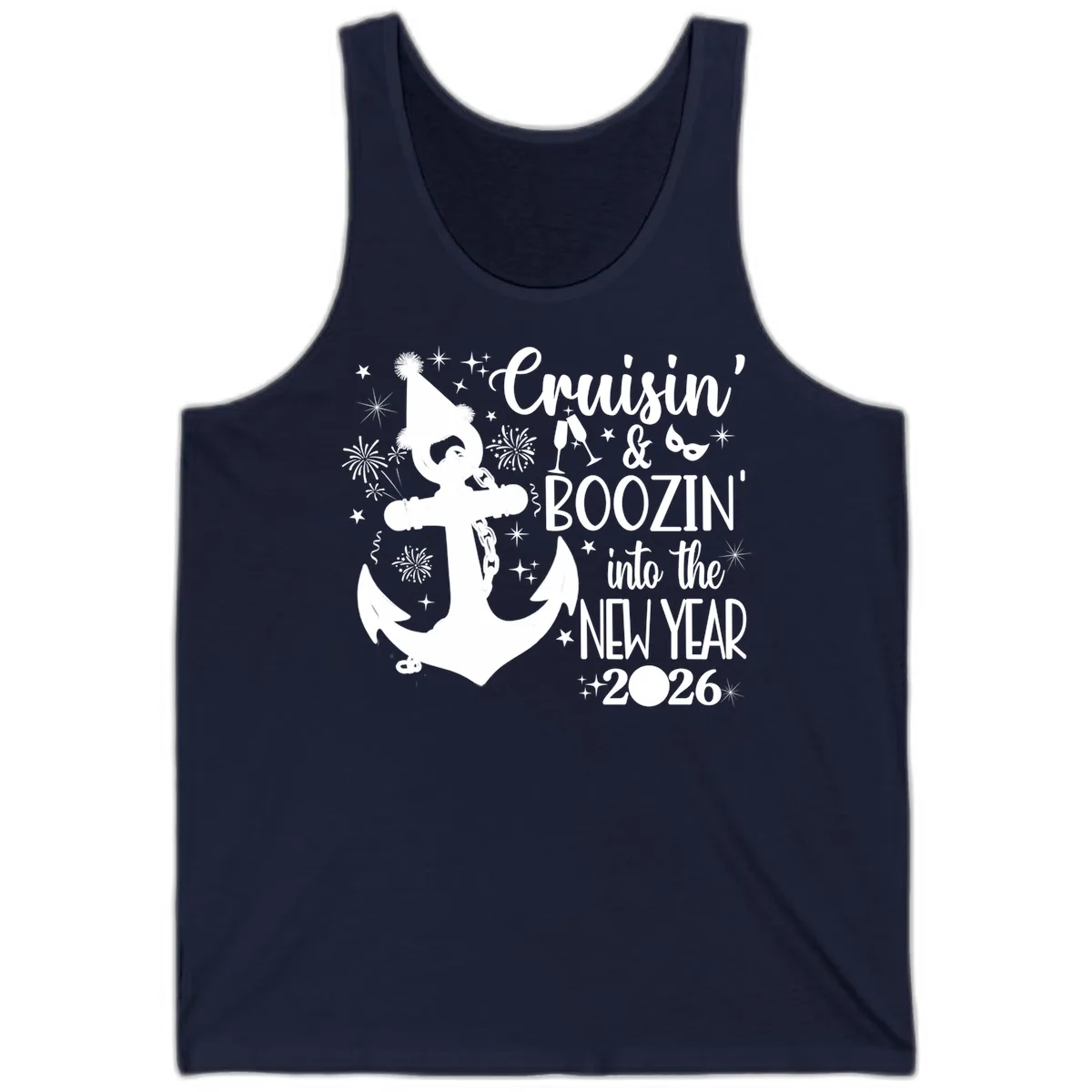 Cruisin' & Boozin' Into The New Year 2026 Cruise Vacation Tank in Navy