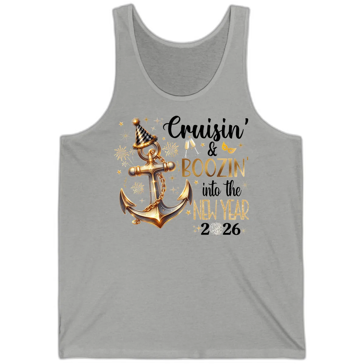 Cruisin' & Boozin' Into The New Year 2026 Cruise Vacation Tank in Athletic Heather