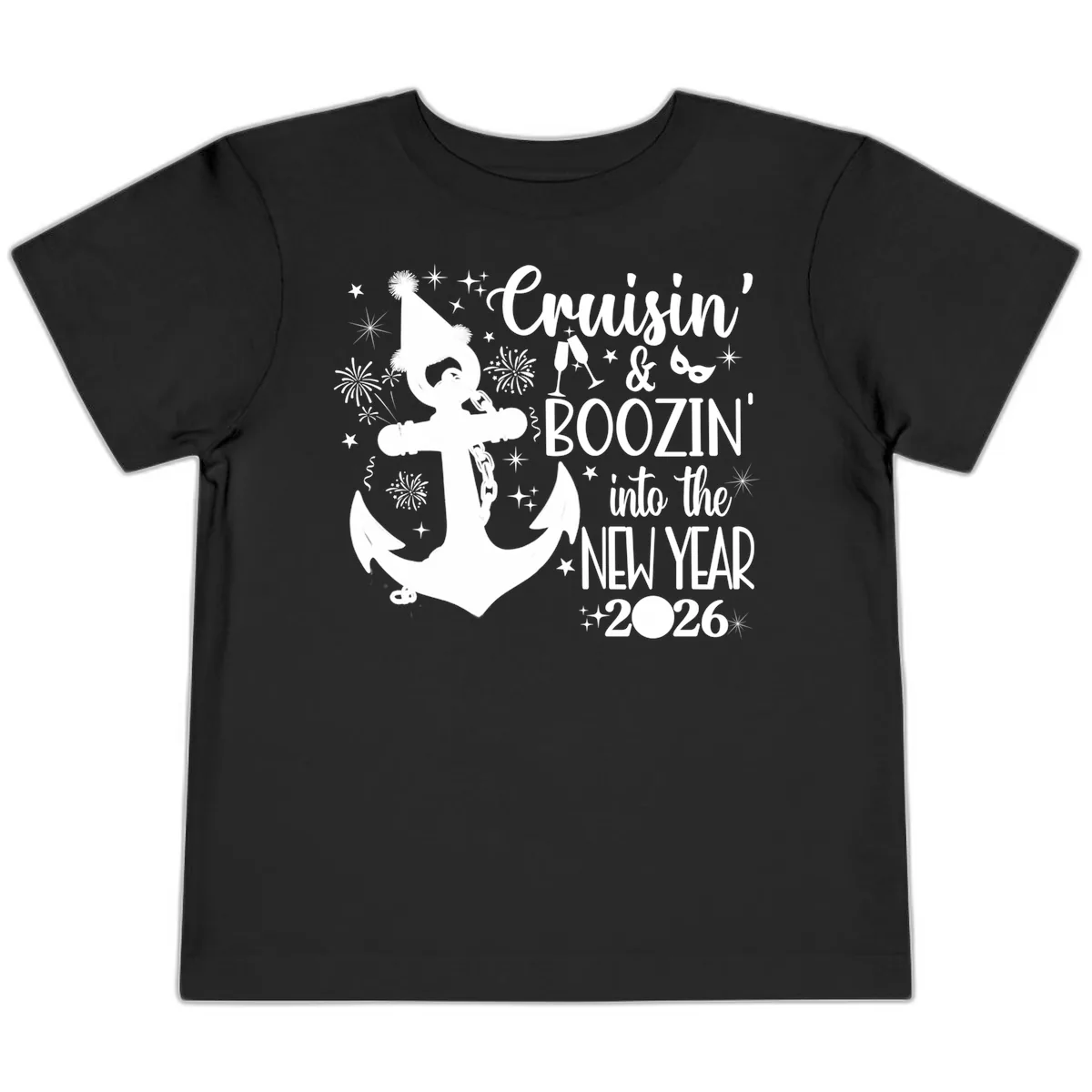 Cruisin' & Boozin' Into The New Year 2026 Cruise Vacation Toddler T-Shirt in Black