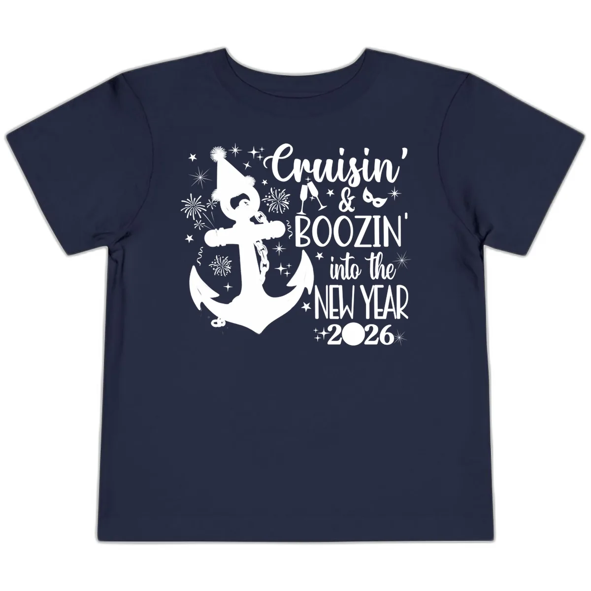Cruisin' & Boozin' Into The New Year 2026 Cruise Vacation Toddler T-Shirt in Navy