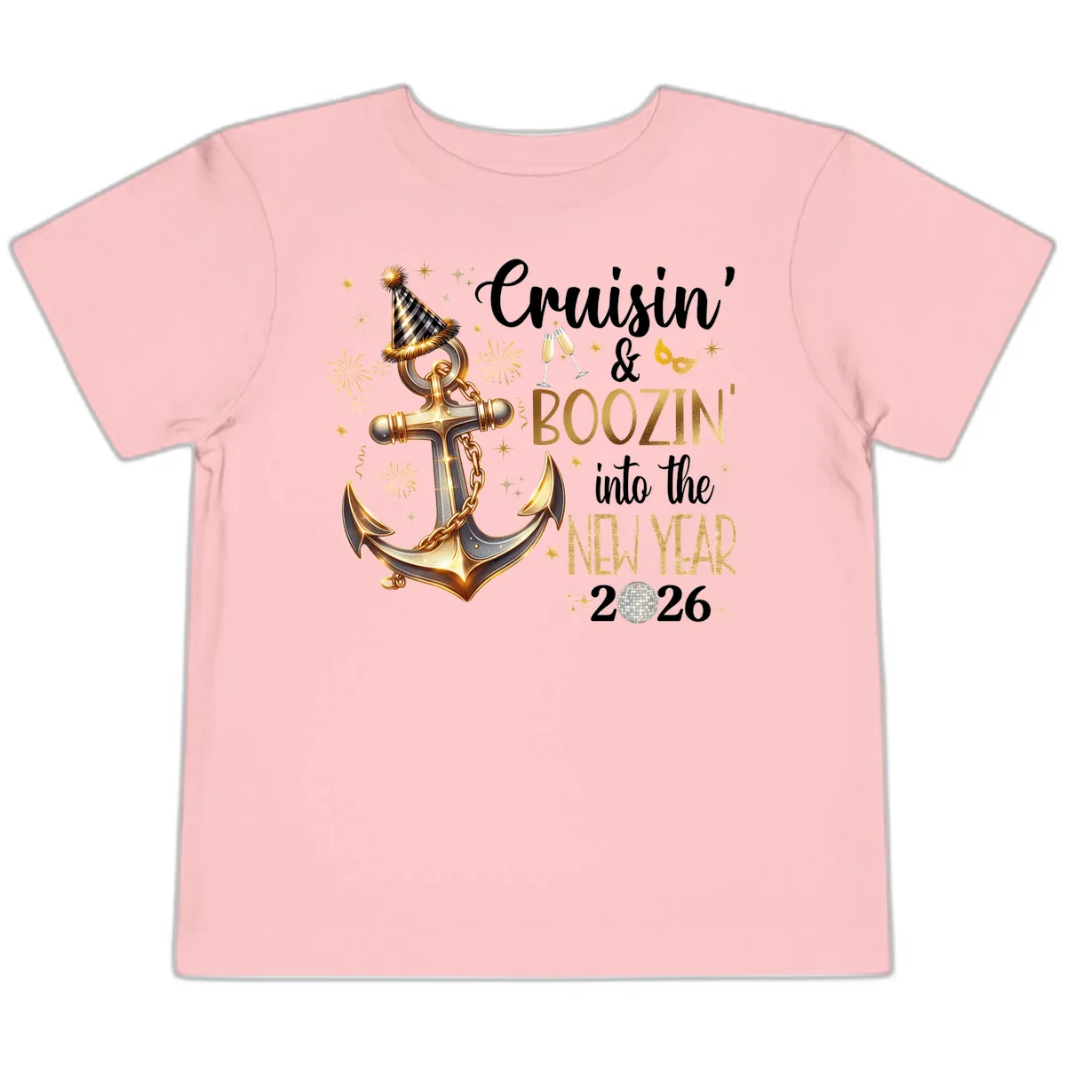 Cruisin' & Boozin' Into The New Year 2026 Cruise Vacation Toddler T-Shirt in Pink