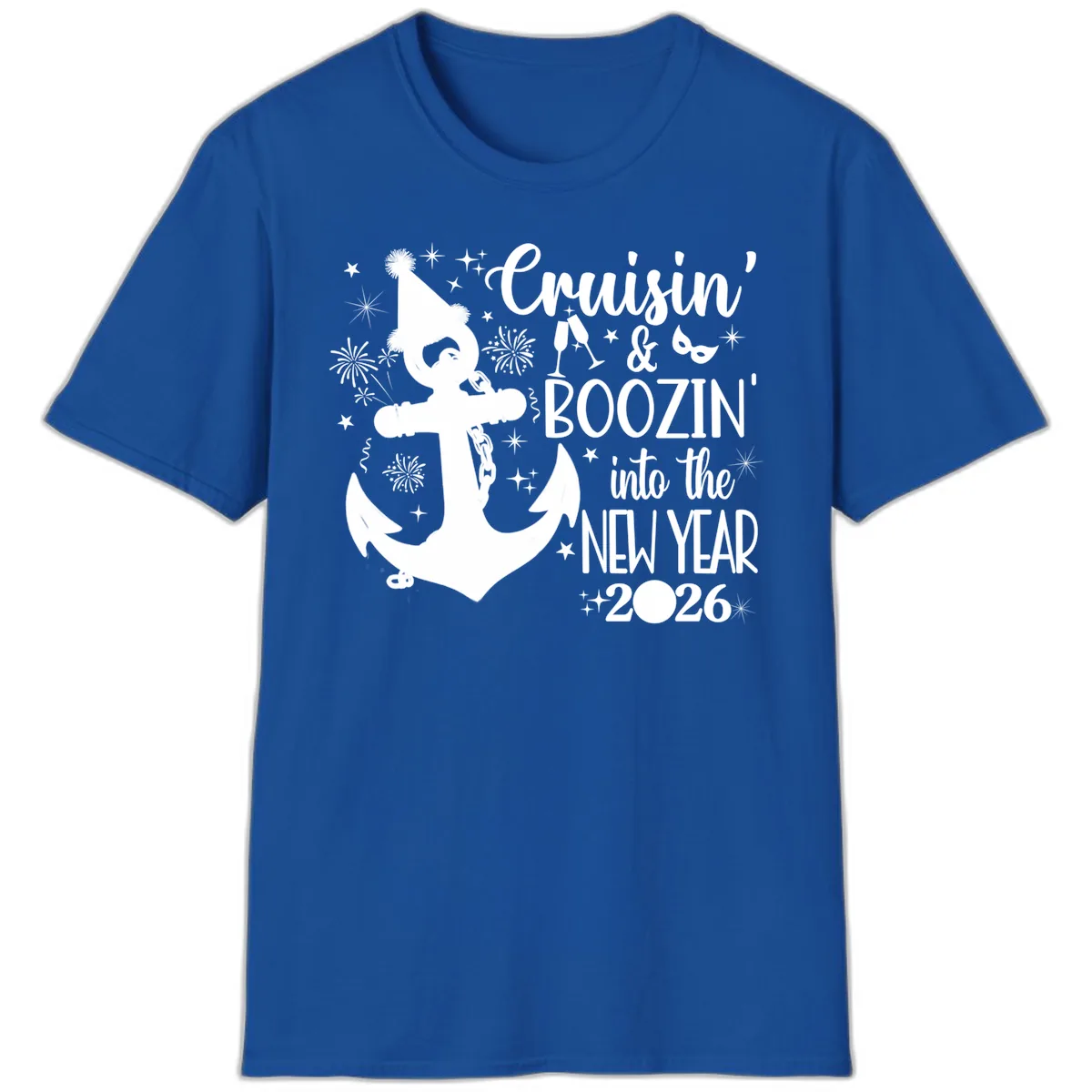 Cruisin' & Boozin' Into The New Year 2026 Cruise Vacation T-Shirt in Royal