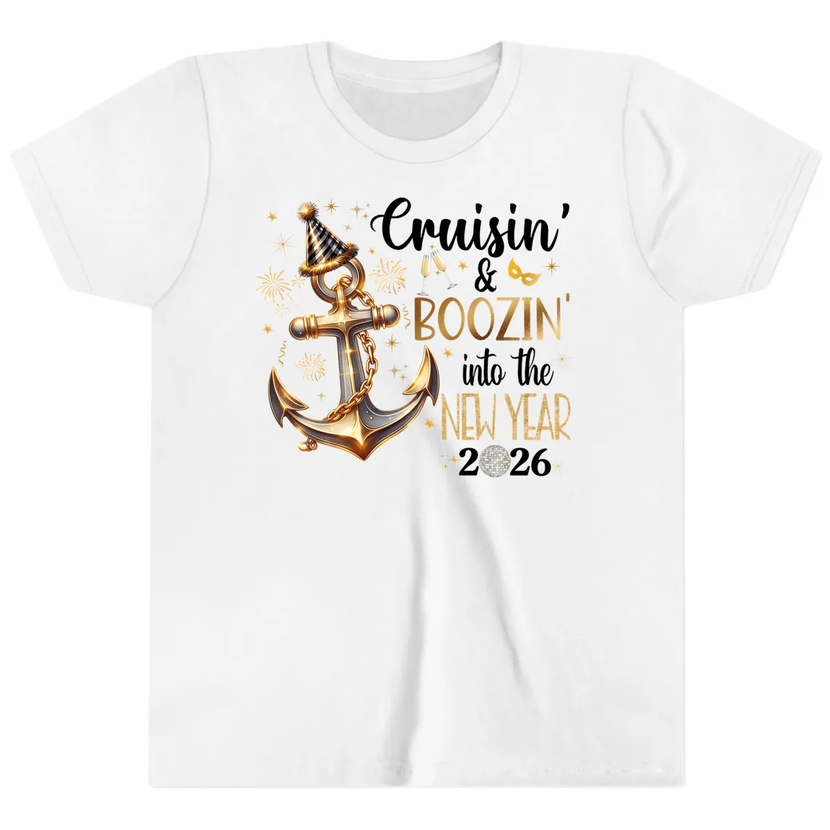 Cruisin' & Boozin' Into The New Year 2026 Cruise Vacation Youth T-Shirt in White
