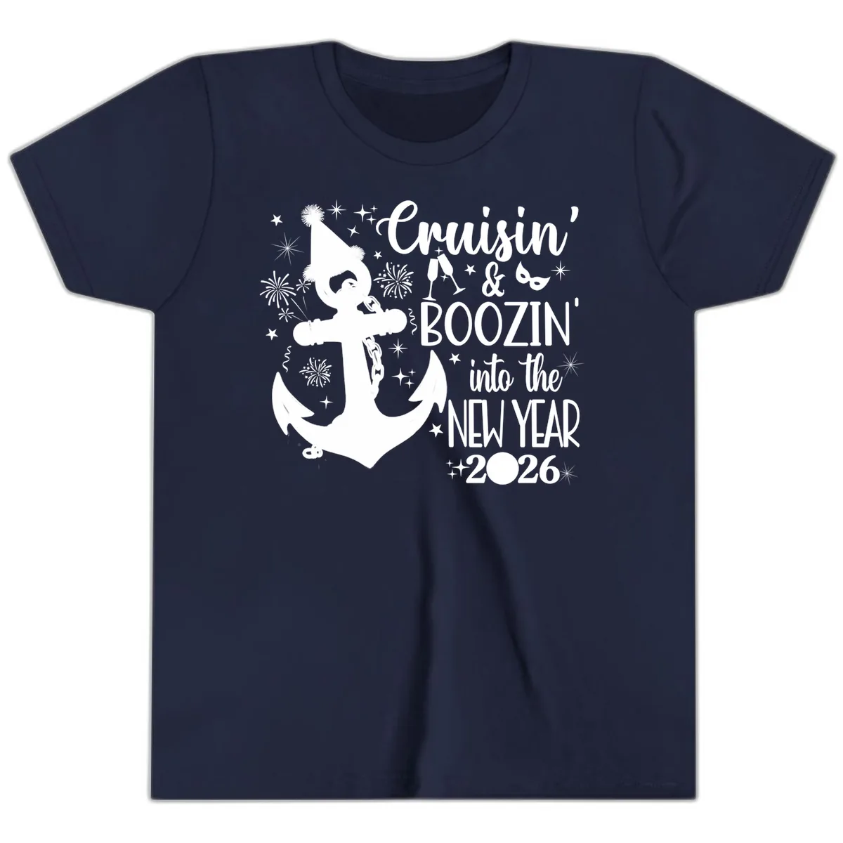 Cruisin' & Boozin' Into The New Year 2026 Cruise Vacation Youth T-Shirt in Navy
