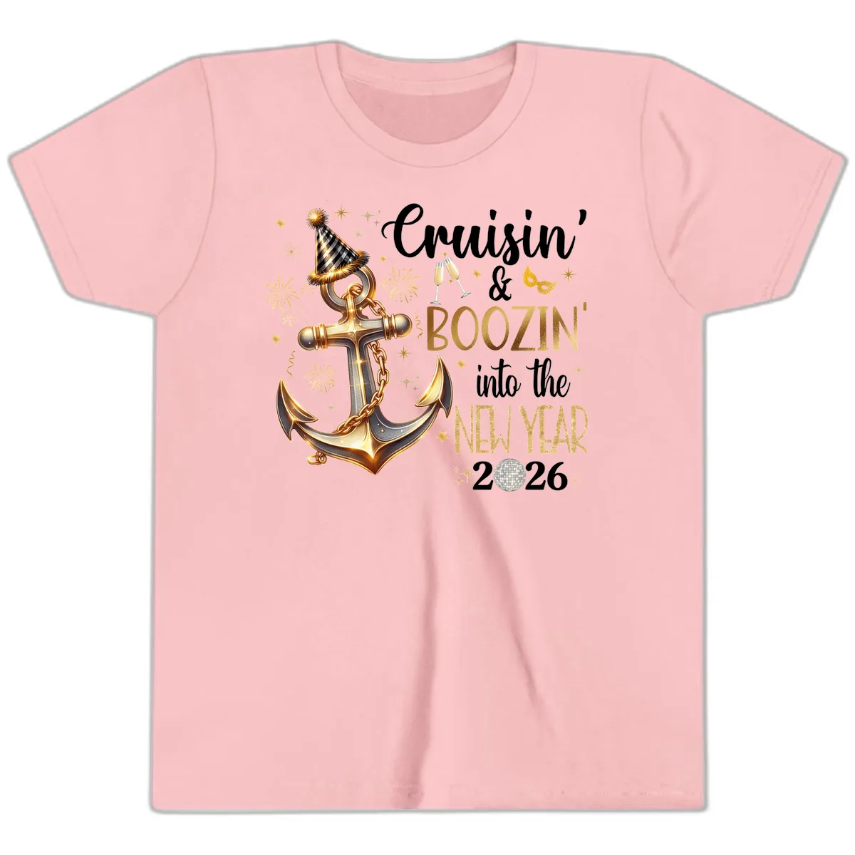 Cruisin' & Boozin' Into The New Year 2026 Cruise Vacation Youth T-Shirt in Pink