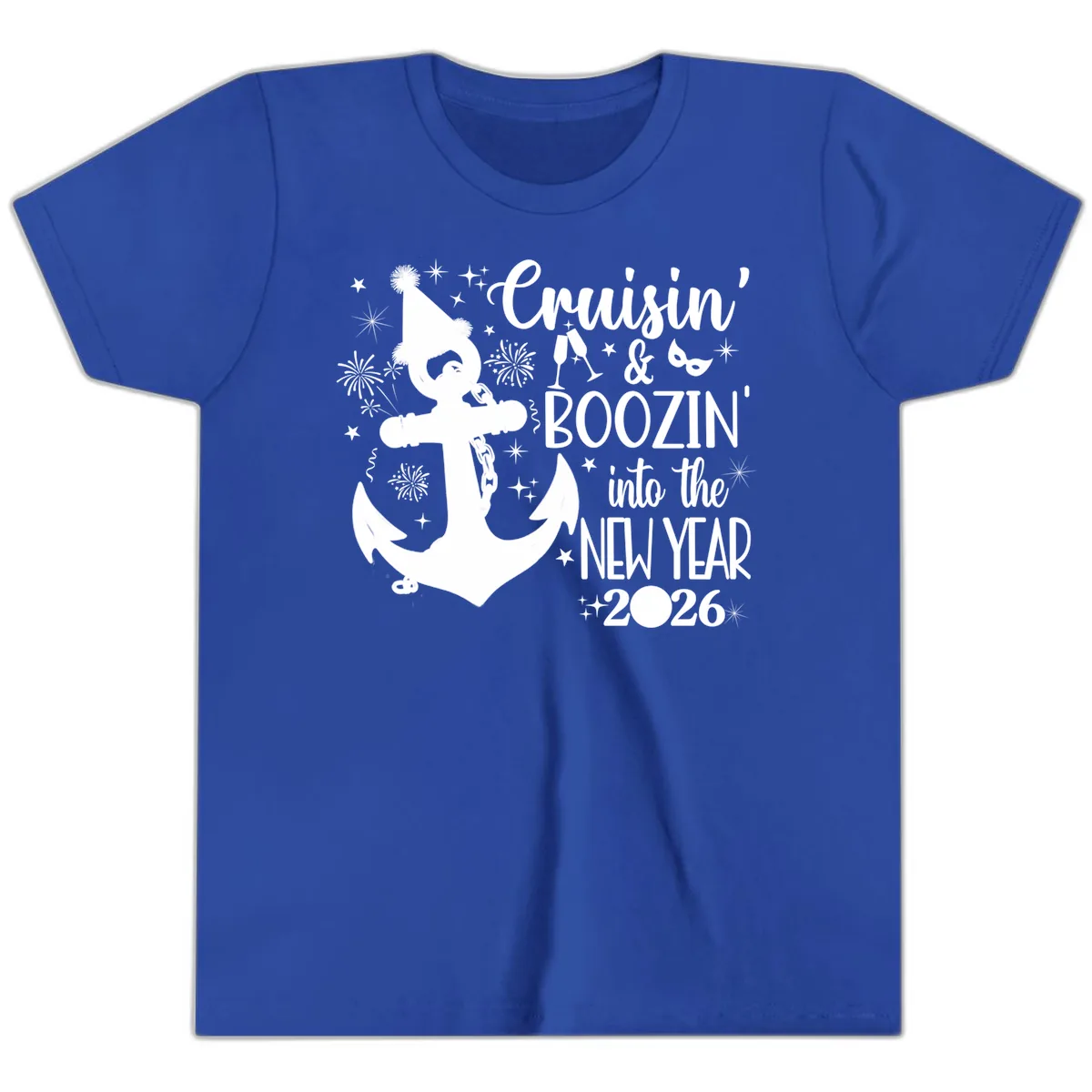 Cruisin' & Boozin' Into The New Year 2026 Cruise Vacation Youth T-Shirt in True Royal