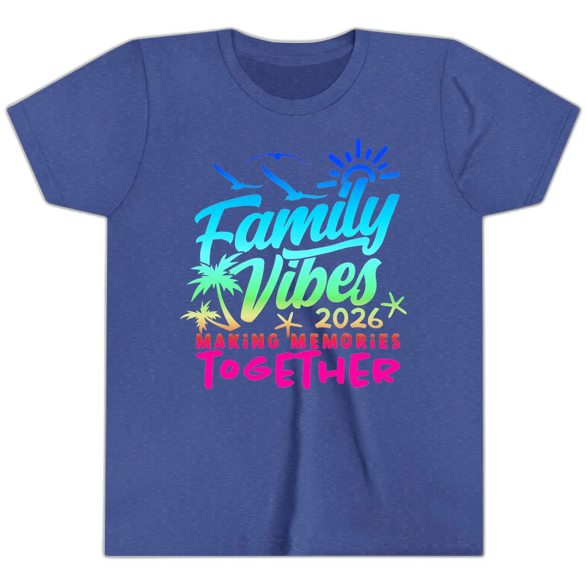 Family Vibes 2026 Making Memories Together Youth T-Shirt in Heather True Royal