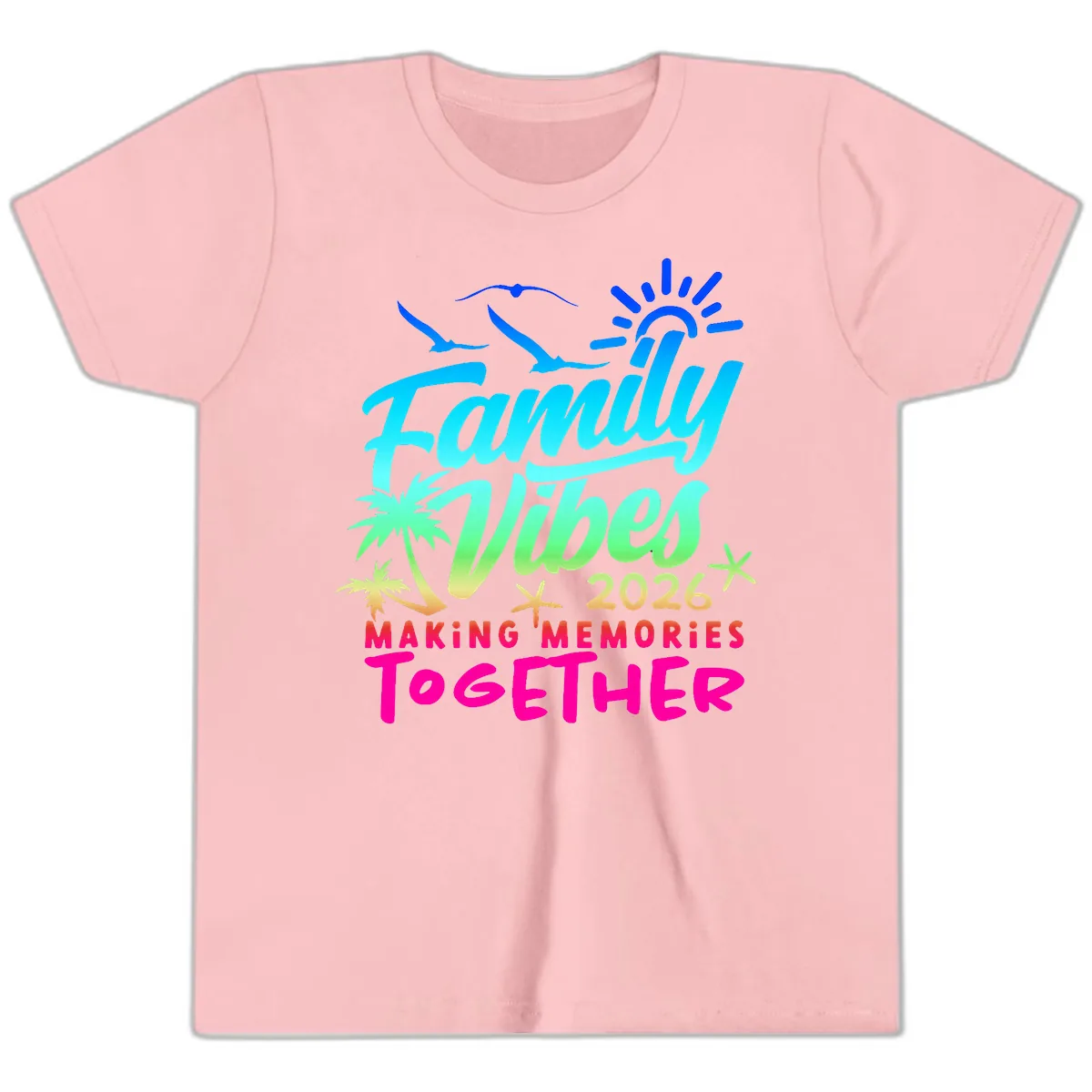 Family Vibes 2026 Making Memories Together Youth T-Shirt in Pink
