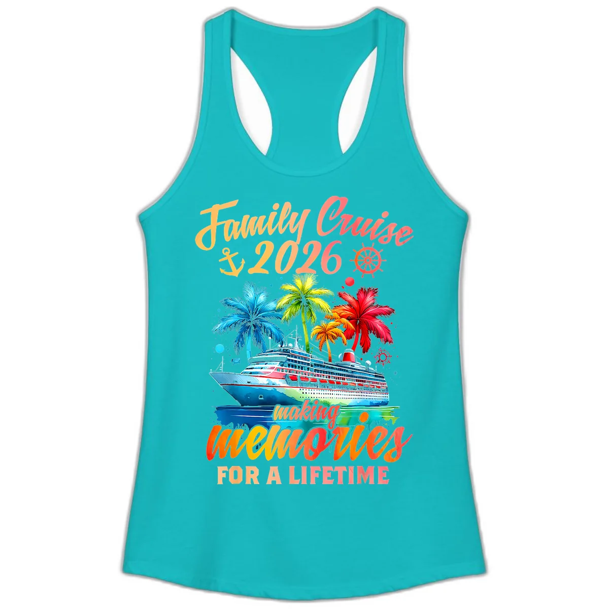 Family Cruise 2026 Making Memories Ladies Tank in Tahiti Blue