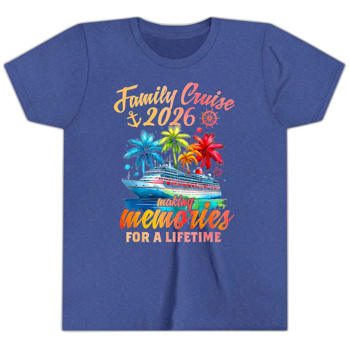 Family Cruise 2026 Making Memories Youth T-Shirt in Heather True Royal