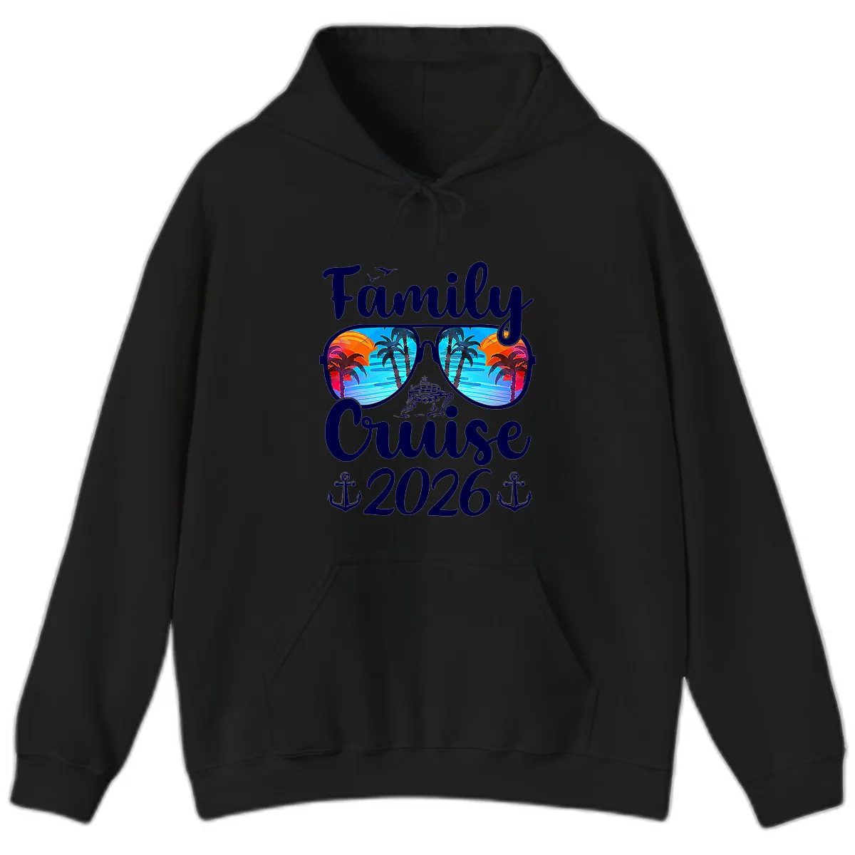 Family Cruise 2026 Tropical Sunglasses Hoodie in Black