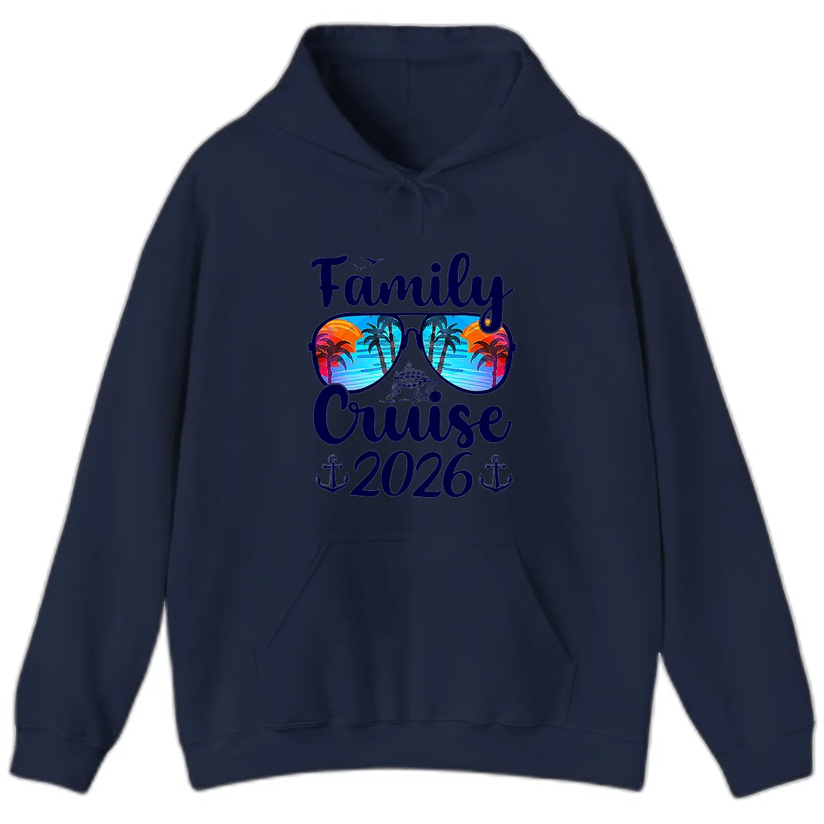 Family Cruise 2026 Tropical Sunglasses Hoodie in Navy