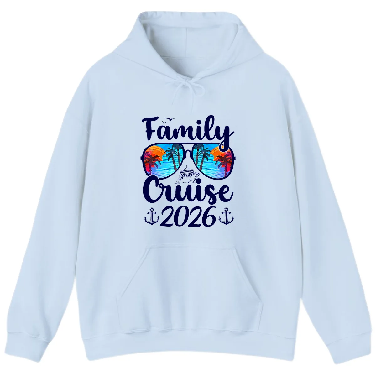 Family Cruise 2026 Tropical Sunglasses Hoodie in Light Blue