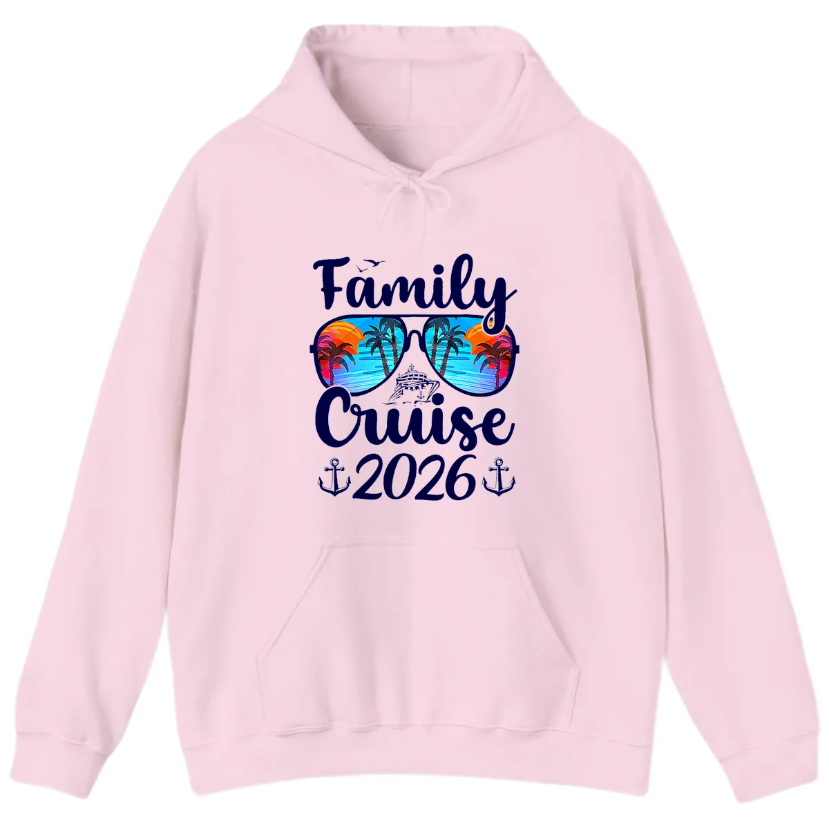 Family Cruise 2026 Tropical Sunglasses Hoodie in Light Pink