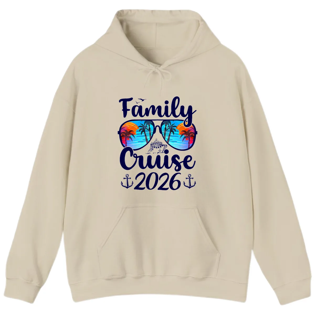 Family Cruise 2026 Tropical Sunglasses Hoodie in Sand
